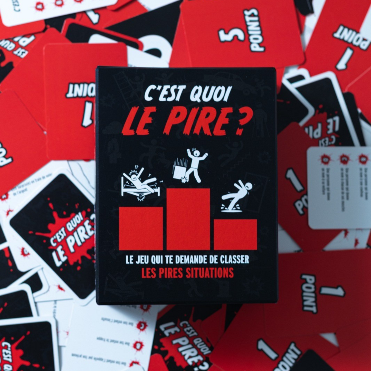 Boîte du jeu sur fond de carte C'est Quoi Le Pire ?